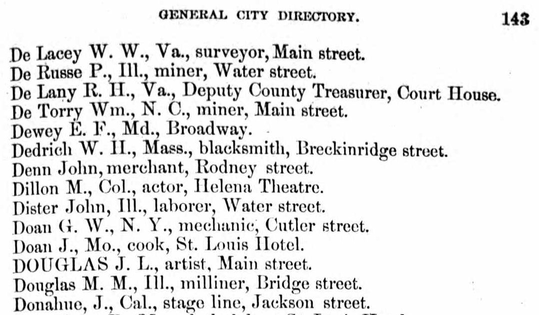 Douglases in Helena, Montana in 1868