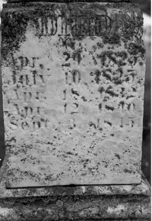 Death dates of the children on the Aaron Smith monument