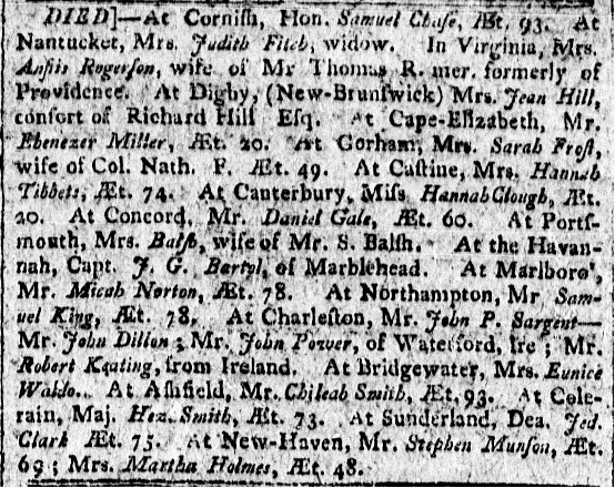 Death notices, including one of Chileab Smith