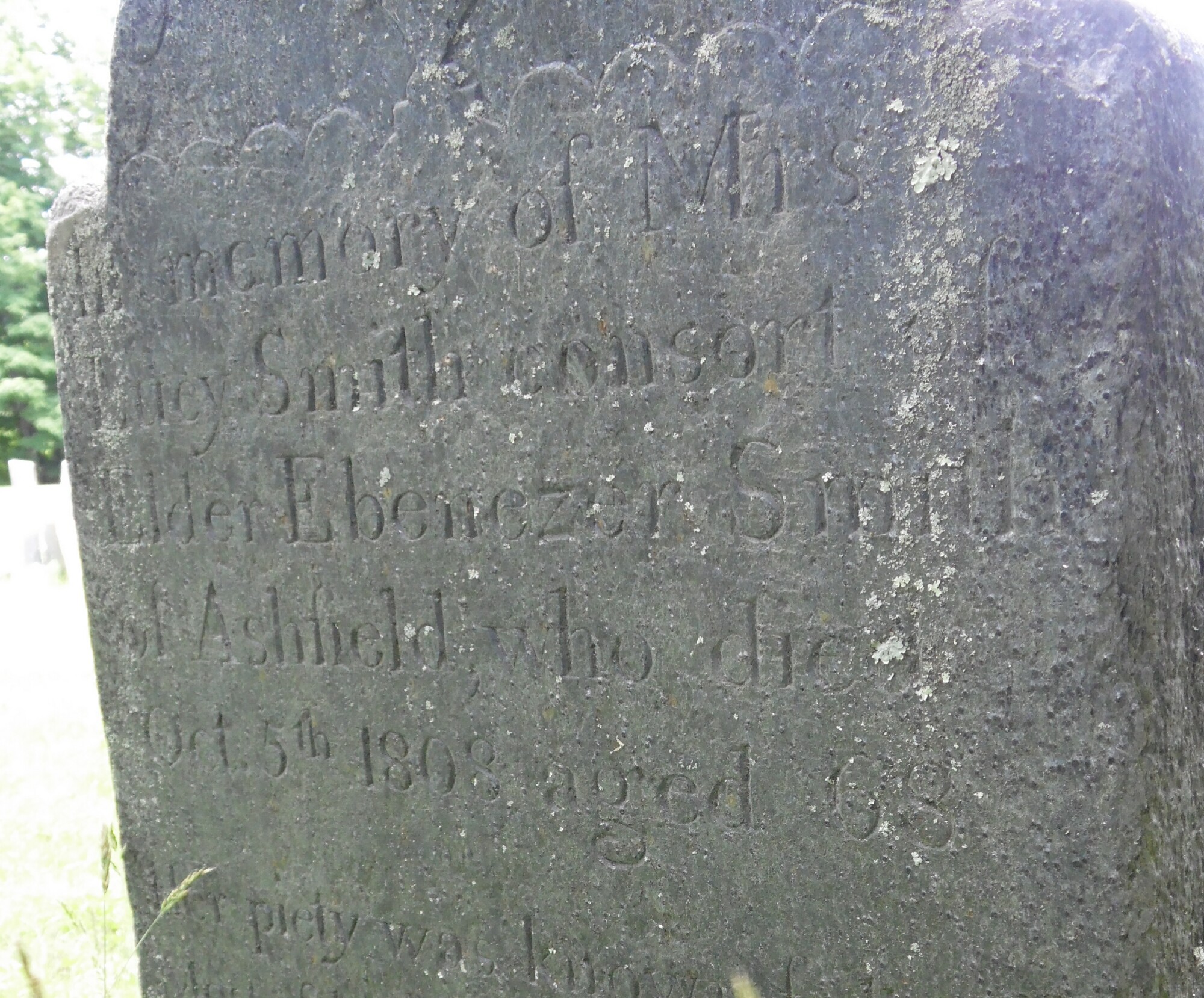 Close-up of Lucy (Shepardson) Smith's gravestone