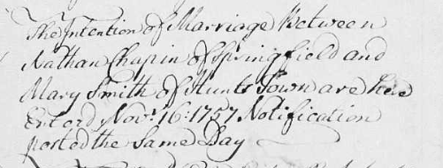 Marriage intention of Nathan Chapin and Mary Smith
