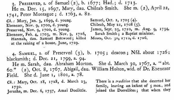 Preserved Smith entry in History of Northfield