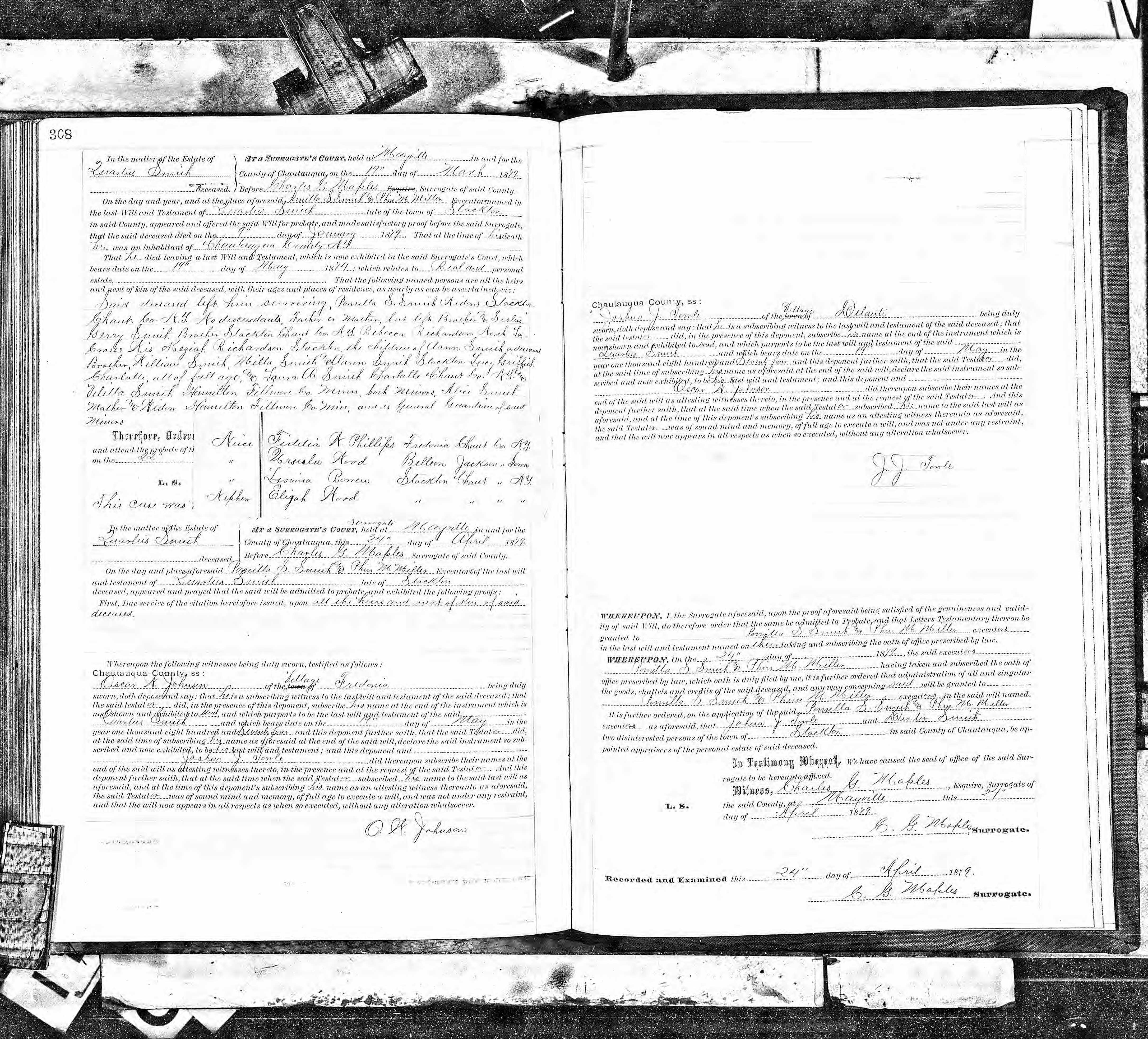 Probate record of Quartus Smith
