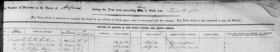 Death record of Mrs. Jerusha Smith