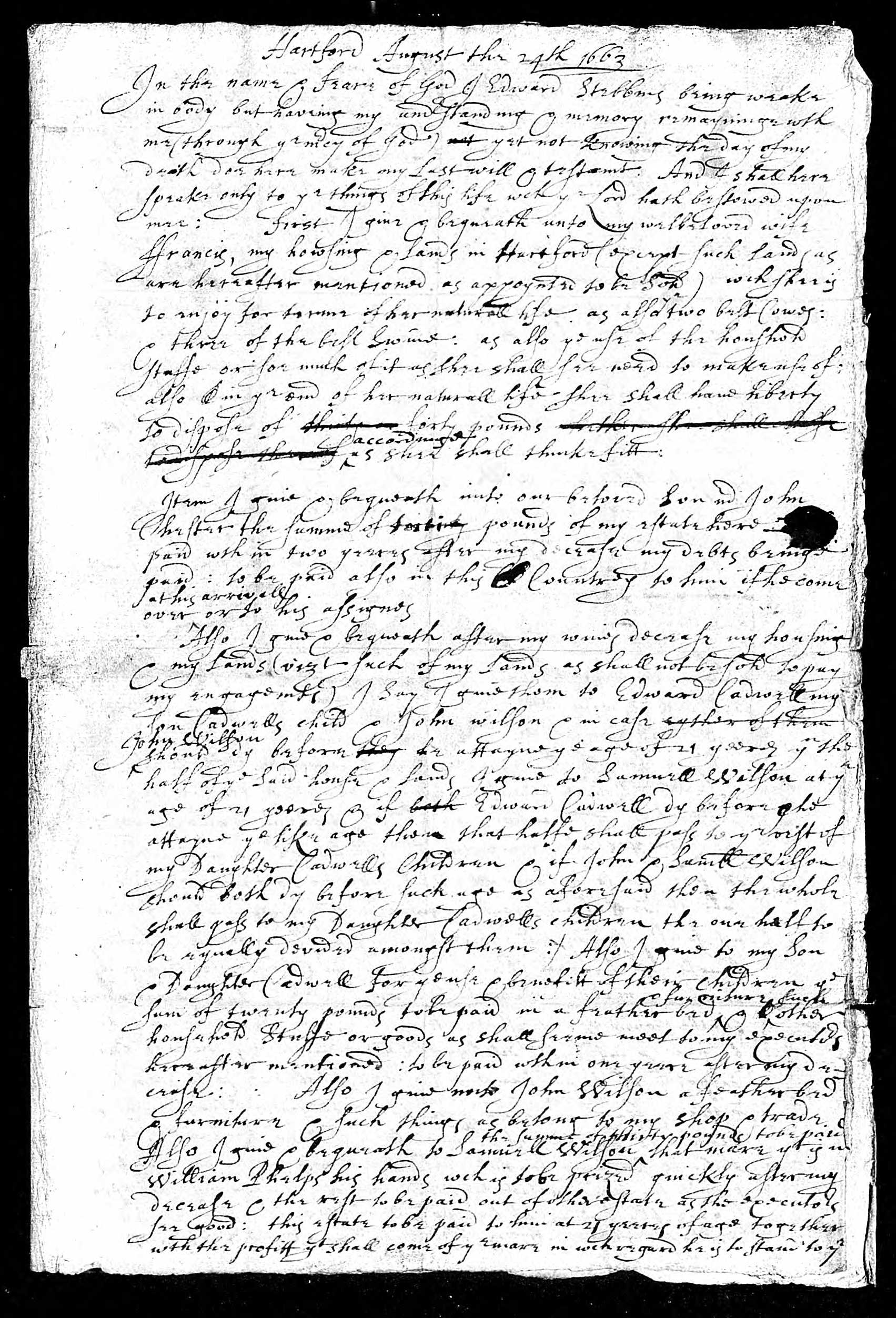 Will of Edward Stebbins, page 1