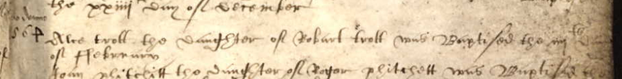Christening record of Alce Trott