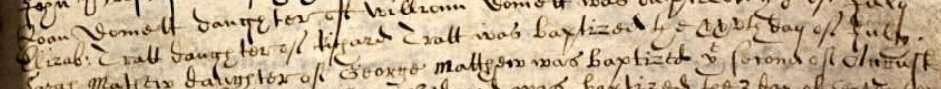 Christening record of Elizabeth Tratt