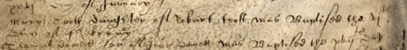 Christening record of Mary Trott