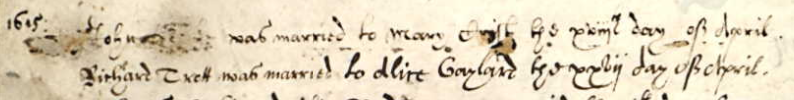 Marriage record of Richard Trett and Alice Gaylard