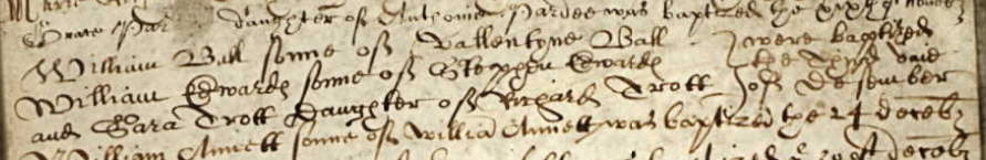 Christening record of Sara Trott