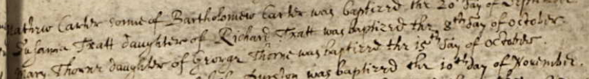 Christening record of Susanna Tratt