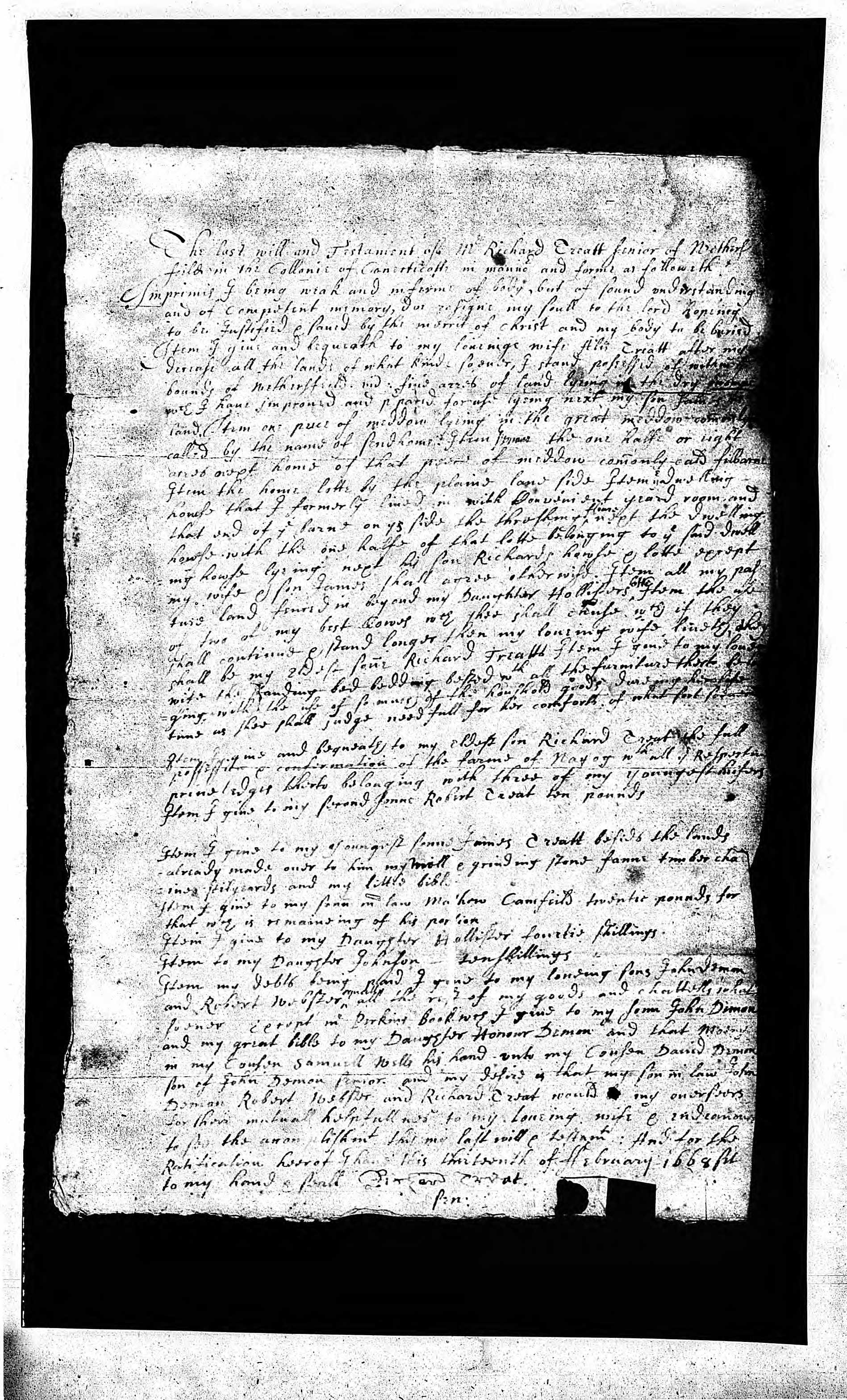 First page of Richard Treat's will