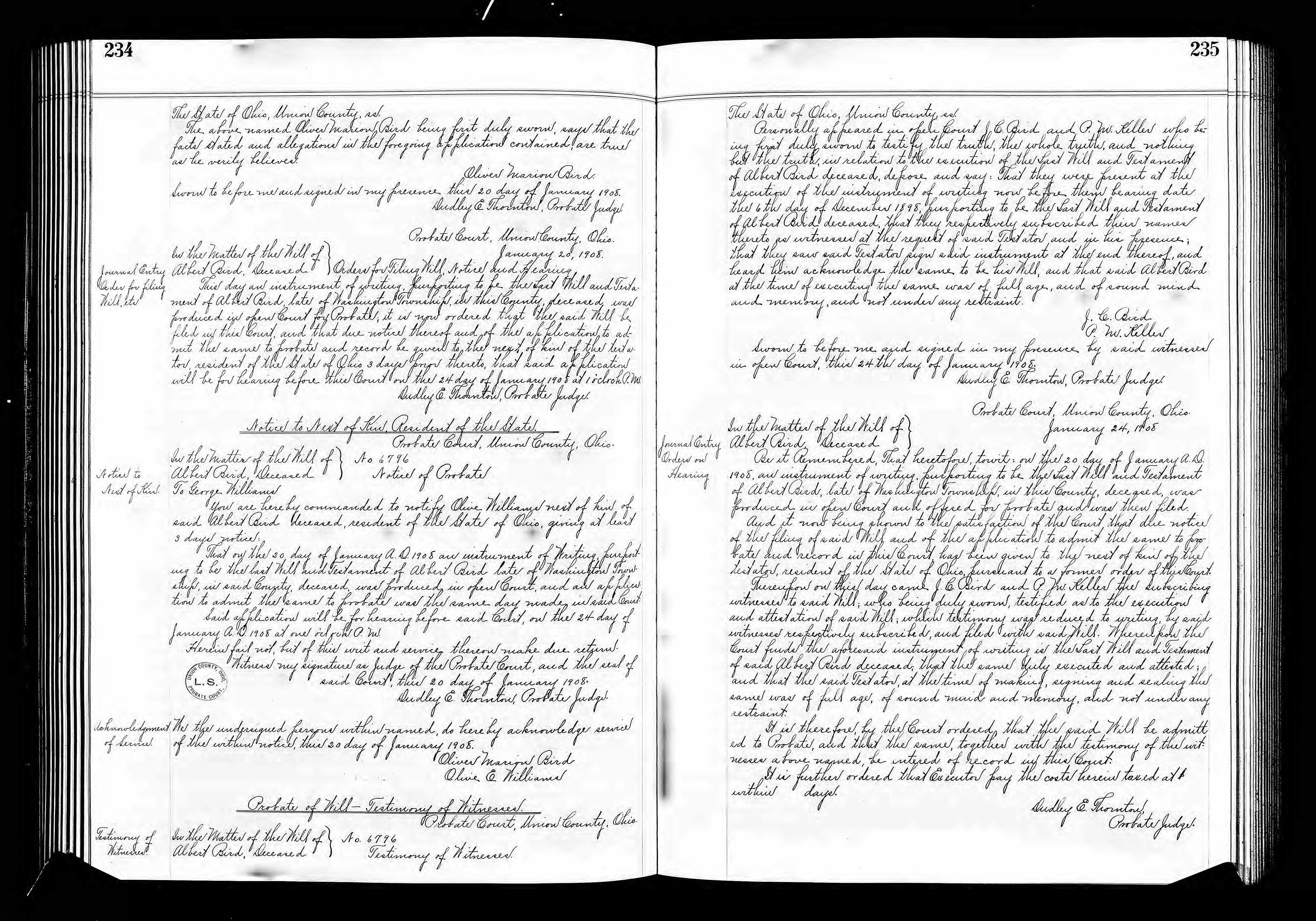 Pages 2-3 of Albert Bird's probate records