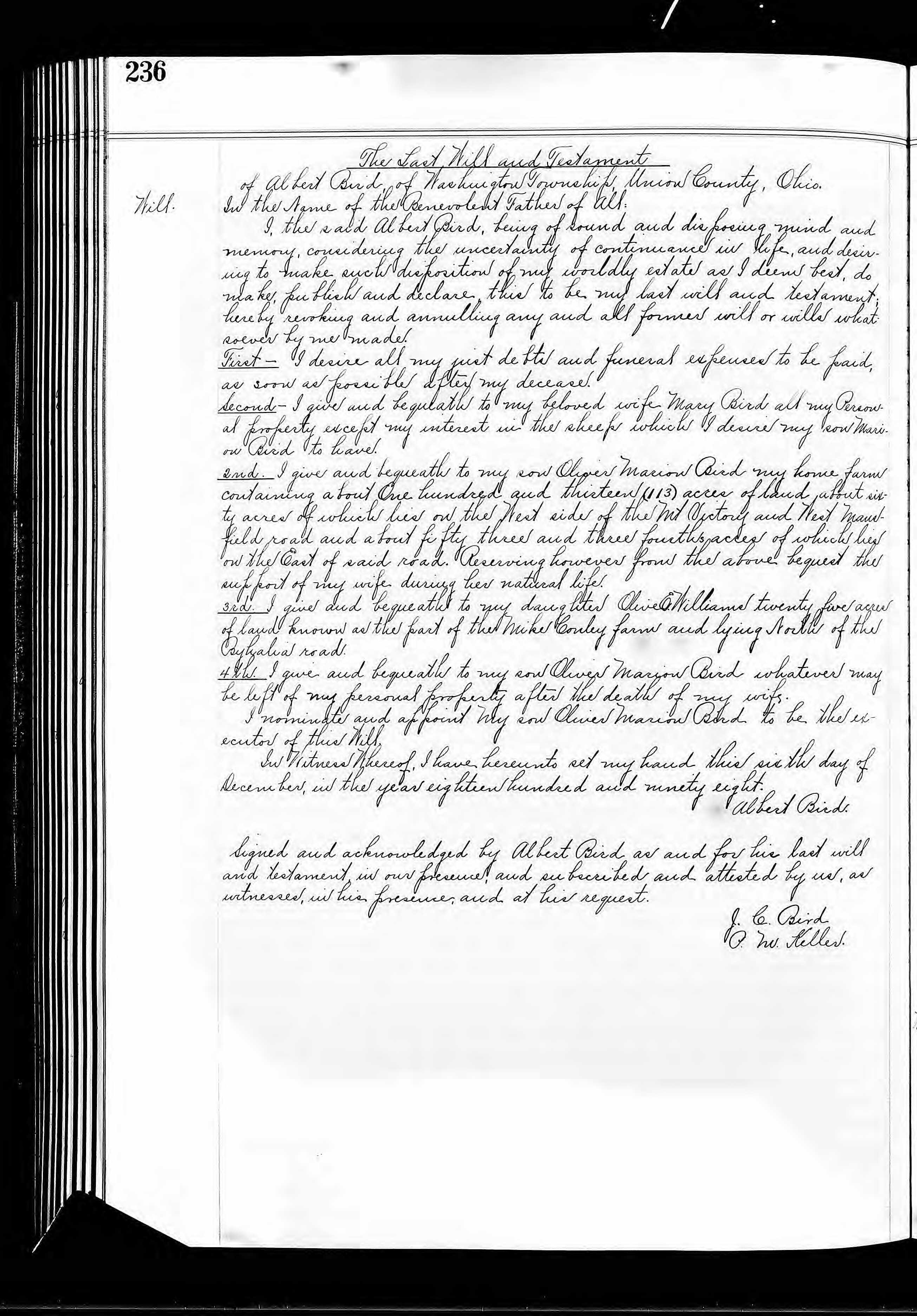 Page 4 of Albert Bird's probate records
