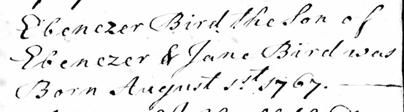 Birth record of Ebenezer Bird
