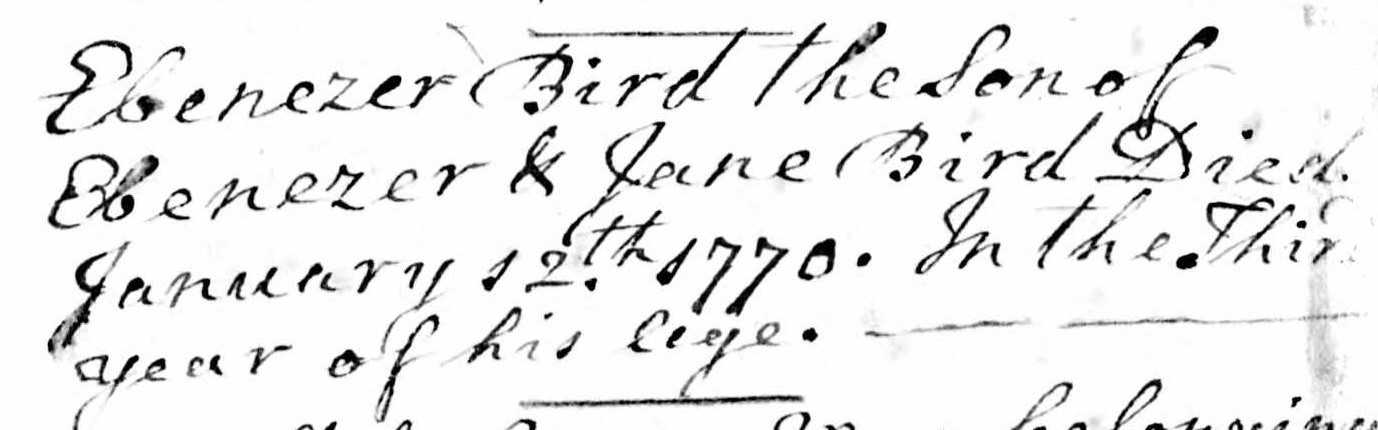 Death record of Ebenezer Bird