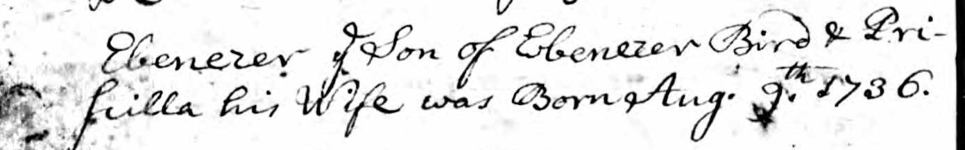 Birth record of Ebenezer Bird