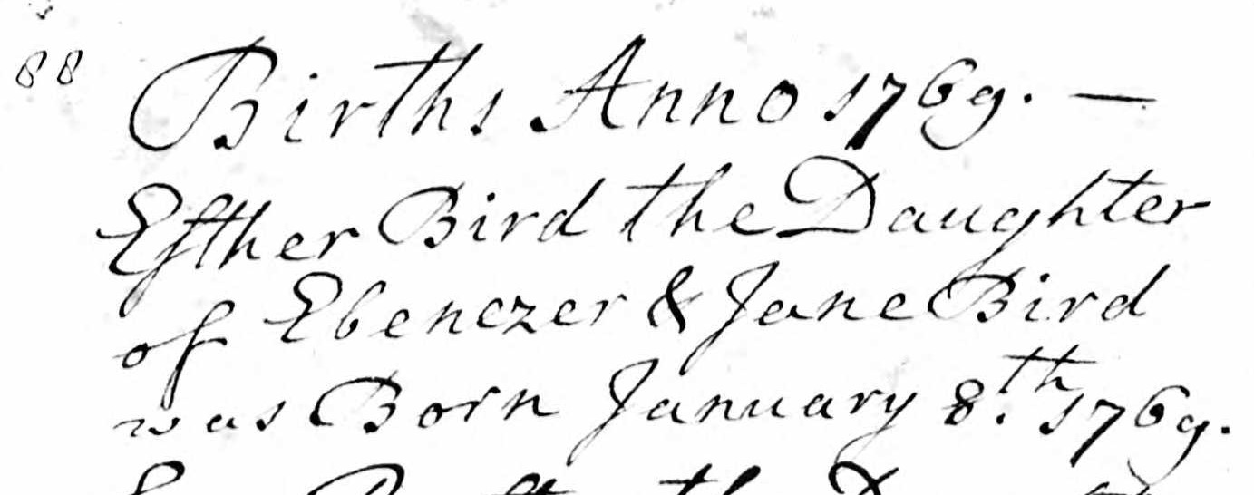 Birth record of Esther Bird