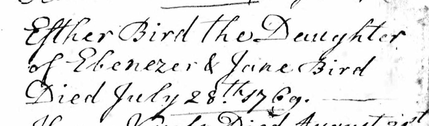Death record of Esther Bird