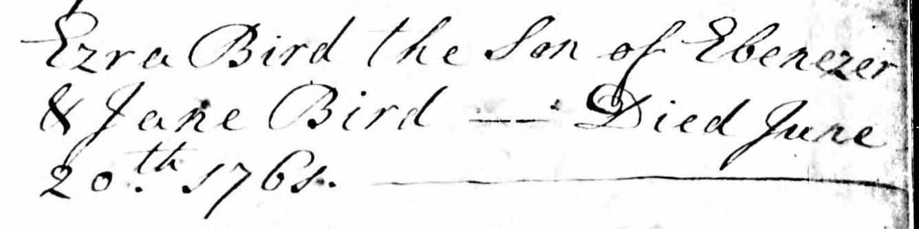 Death record of Ezra Bird