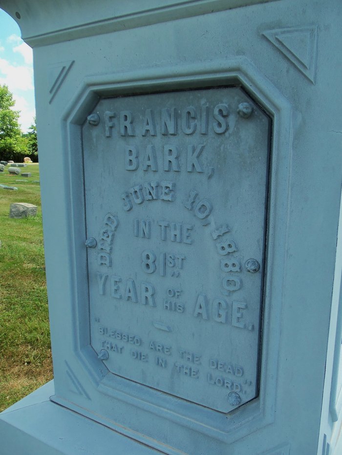 Plaque for Francis Bark on the Bark monument