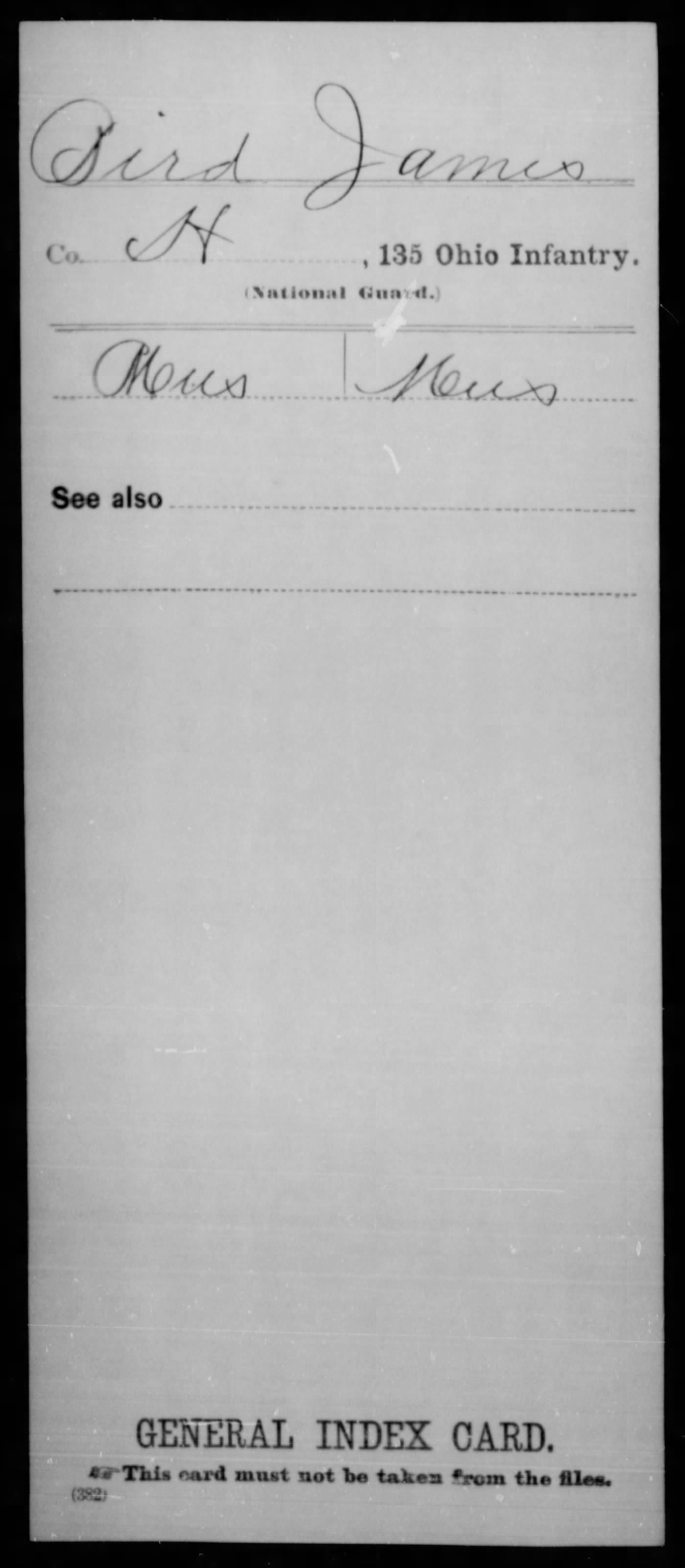 Service record index card for James Bird