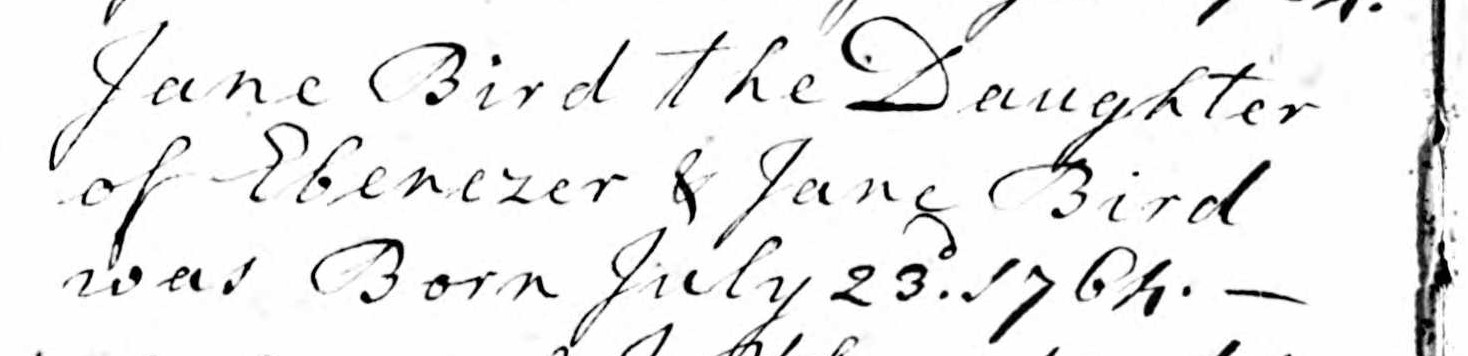 Birth record of Jane Bird