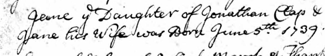 Birth record of Jane Clap
