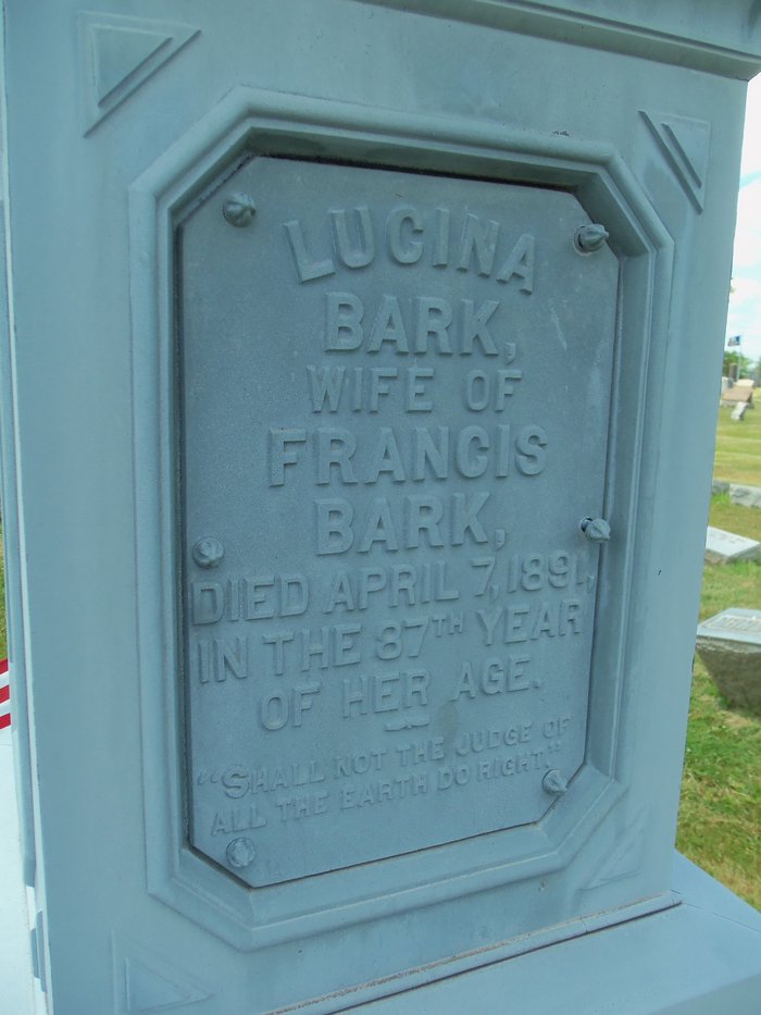Plaque for Lucina Bark on the Bark monument
