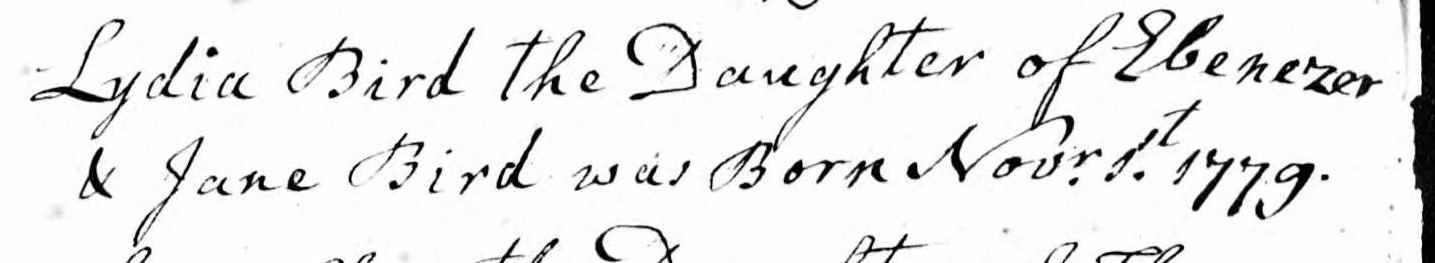 Birth record of Lydia Bird