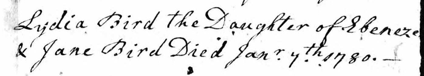 Death record of Lydia Bird