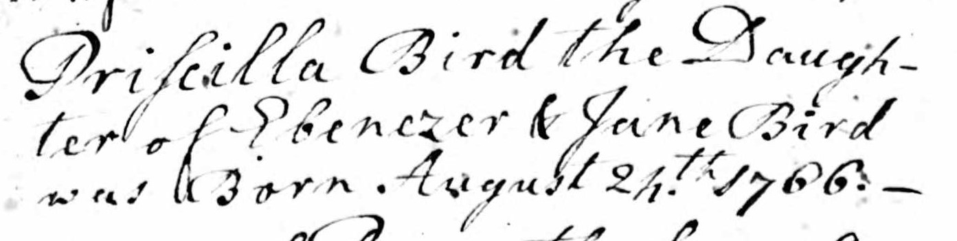 Birth record of Priscilla Bird