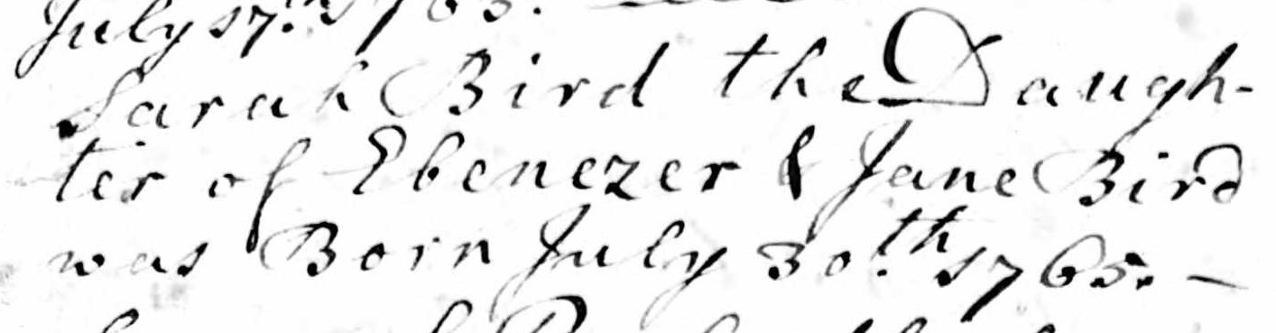 Birth record of Sarah Bird