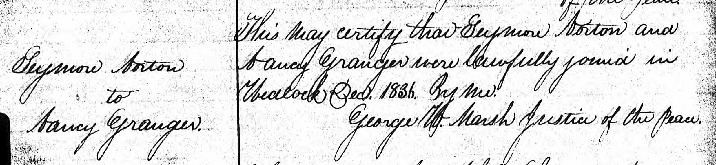 Marriage record of Seymour Norton and Nancy Granger