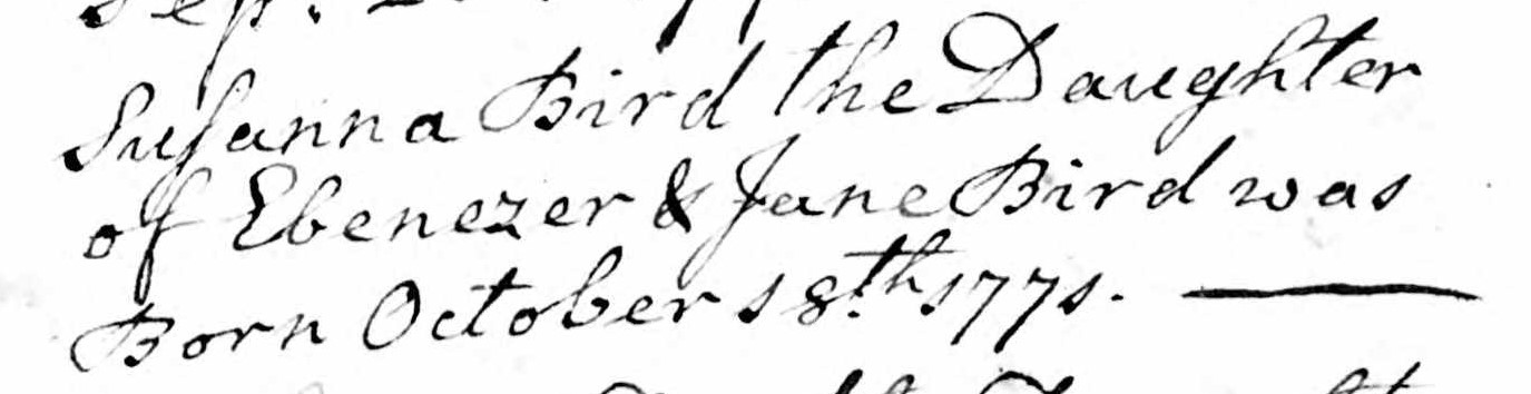Birth record of Susanna Bird