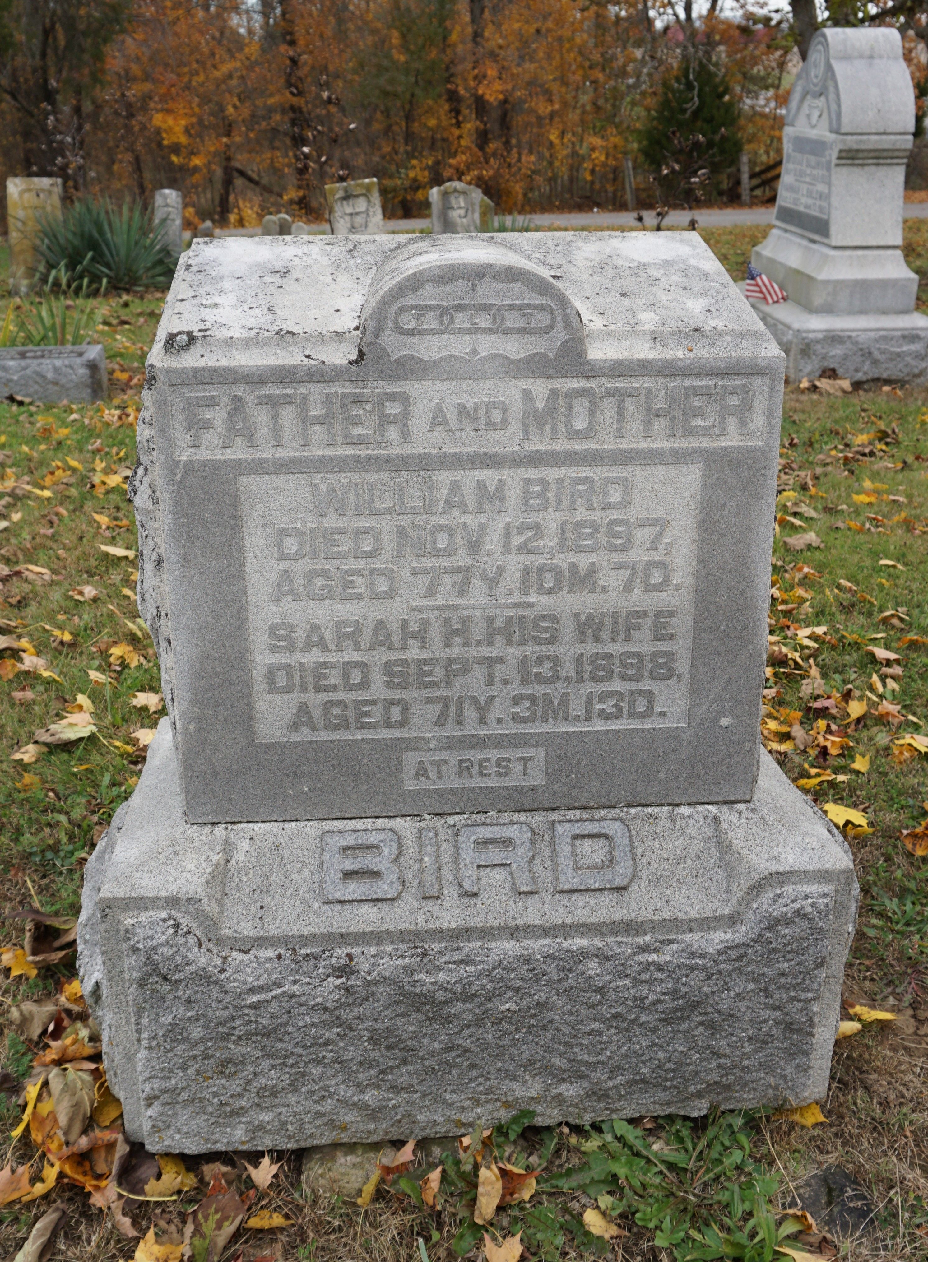 Gravestone of William and Sarah H. Bird