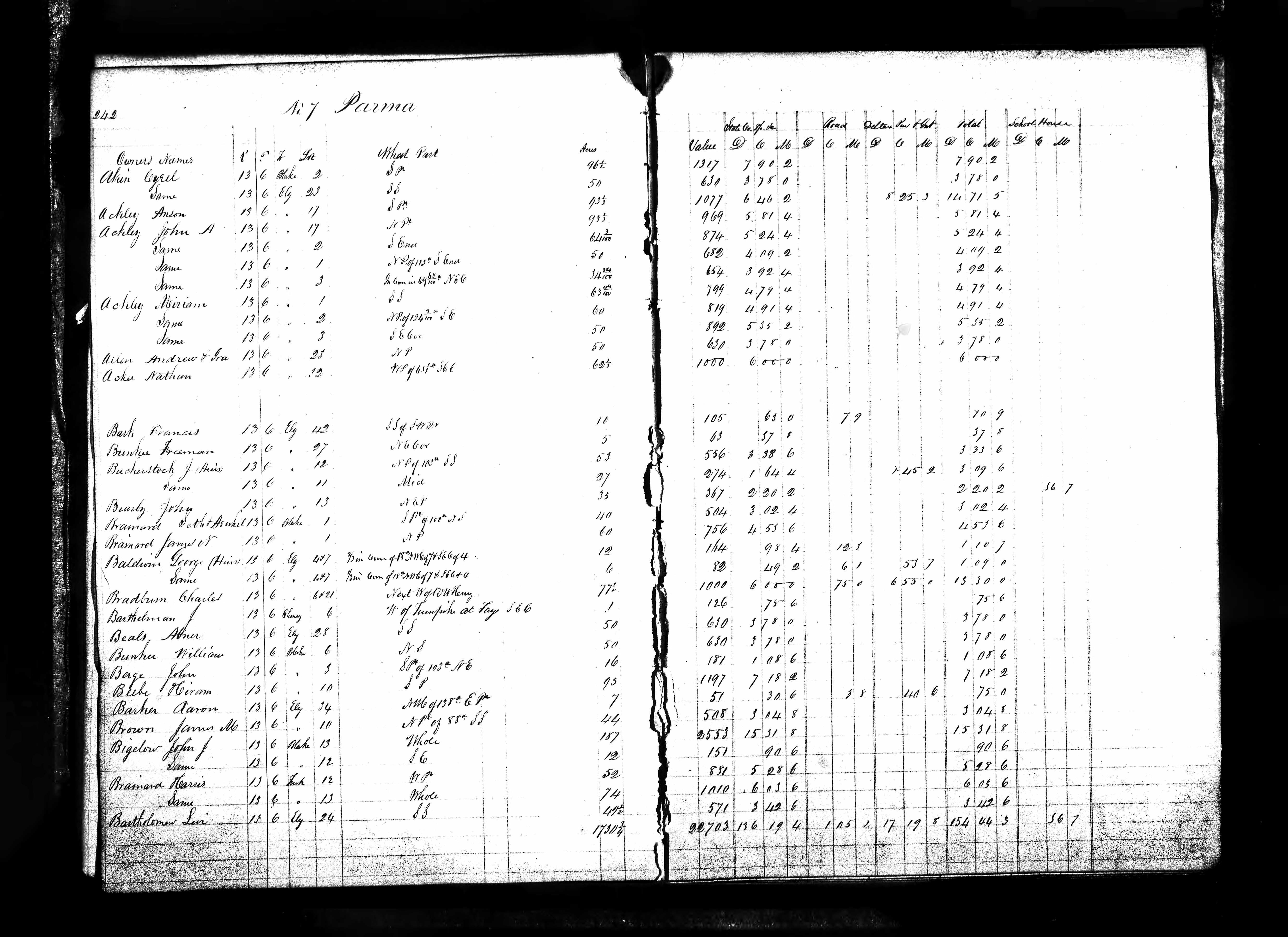 Francis Bark in the 1848-49 Cuyahoga county tax list