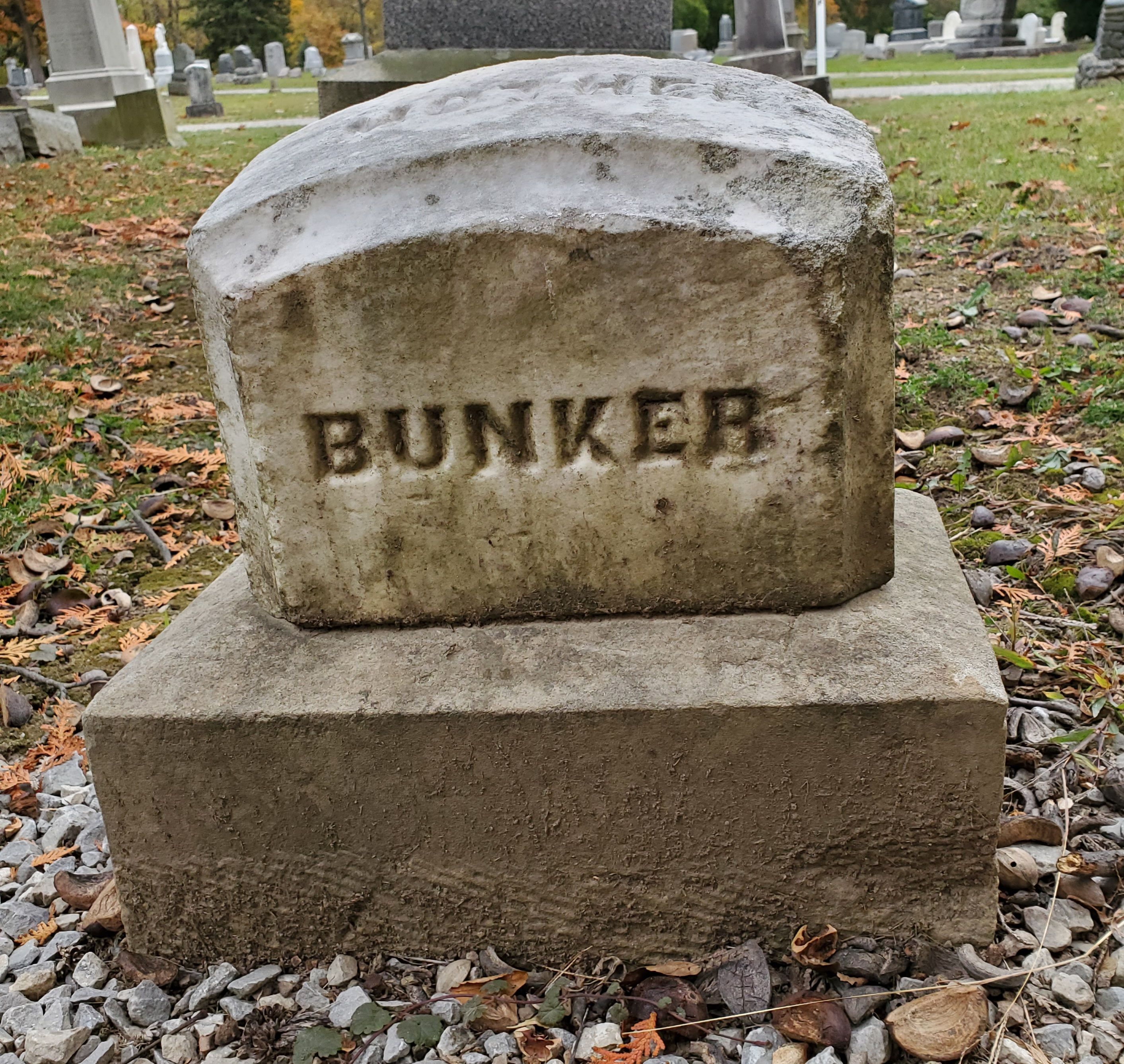 Side of gravestone of Julia Bunker
