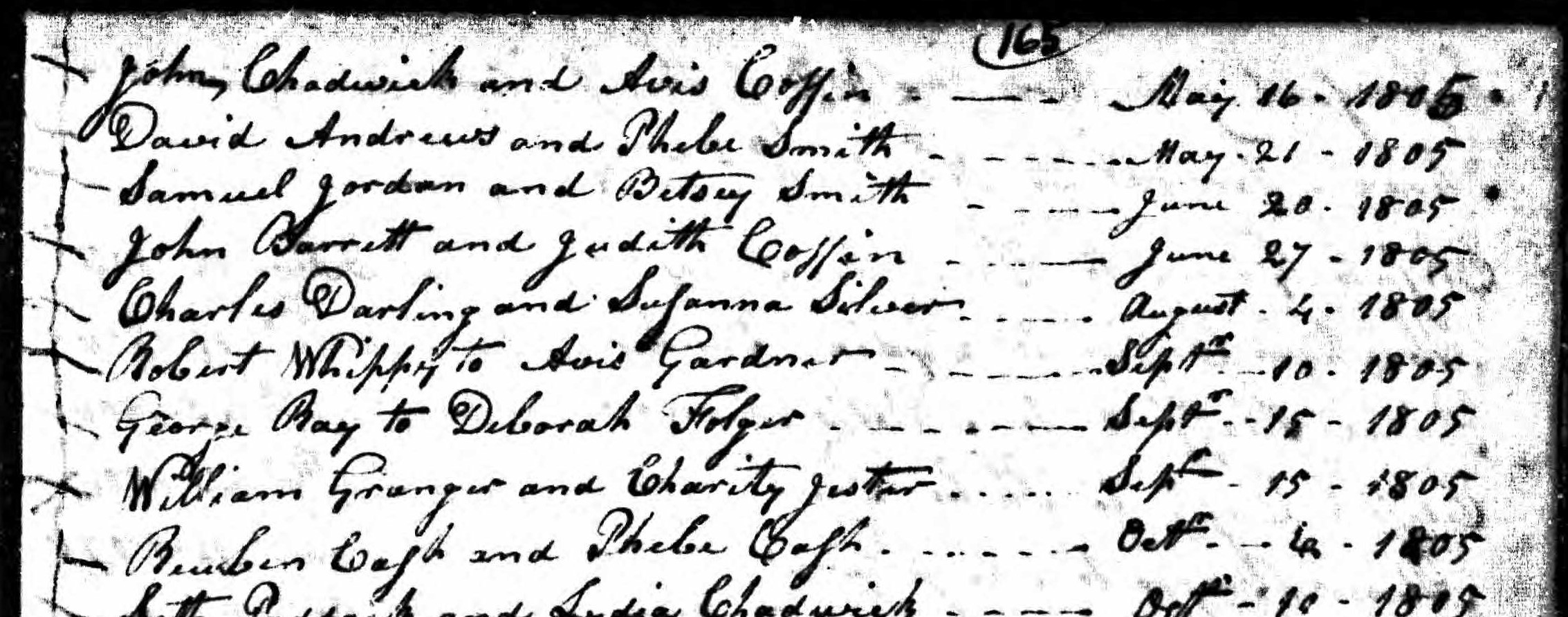 Marriage record of Reuben Cash and Phebe Cash
