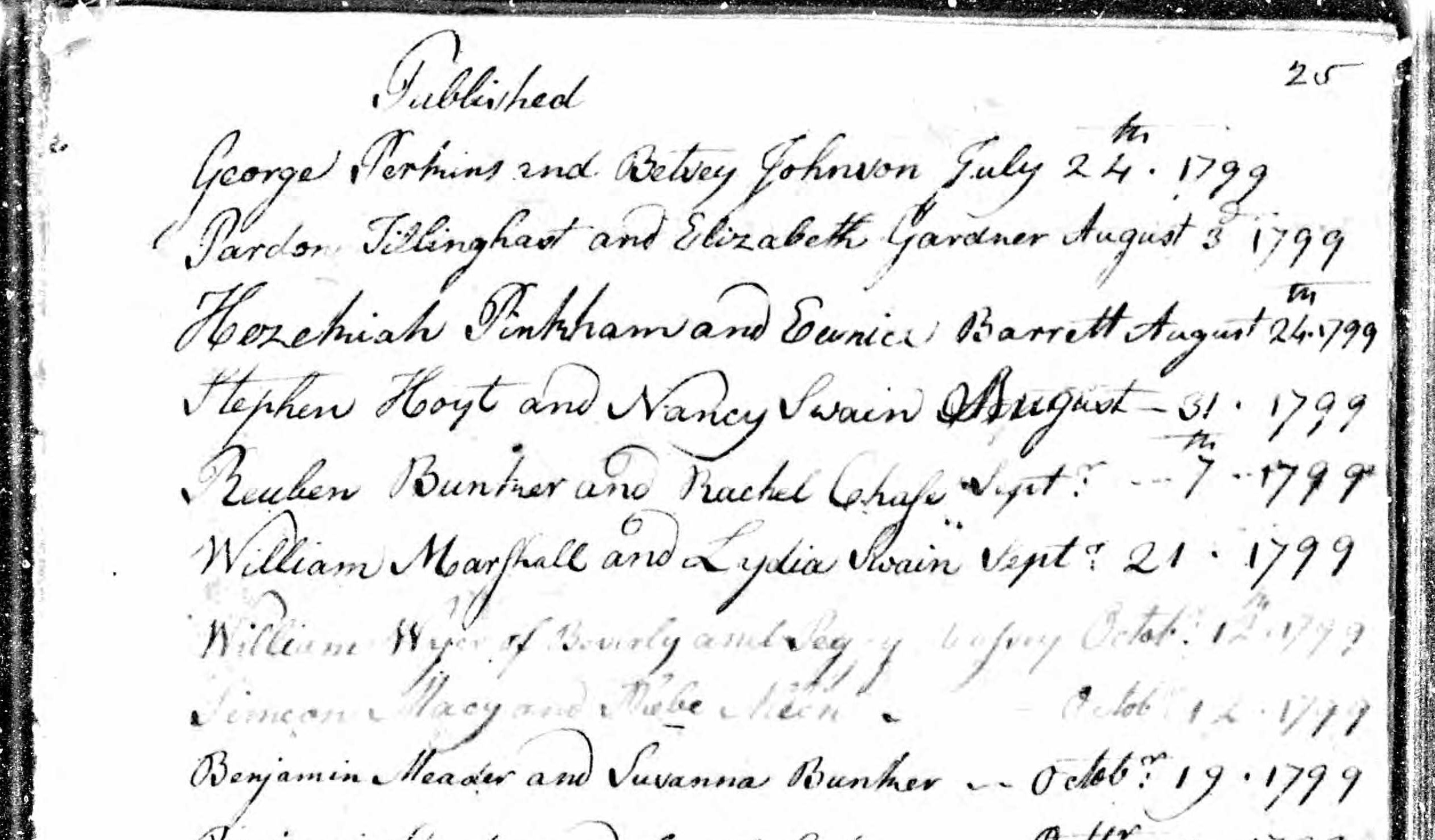 Marriage intention of Benjamin Meader and Susanna Bunker