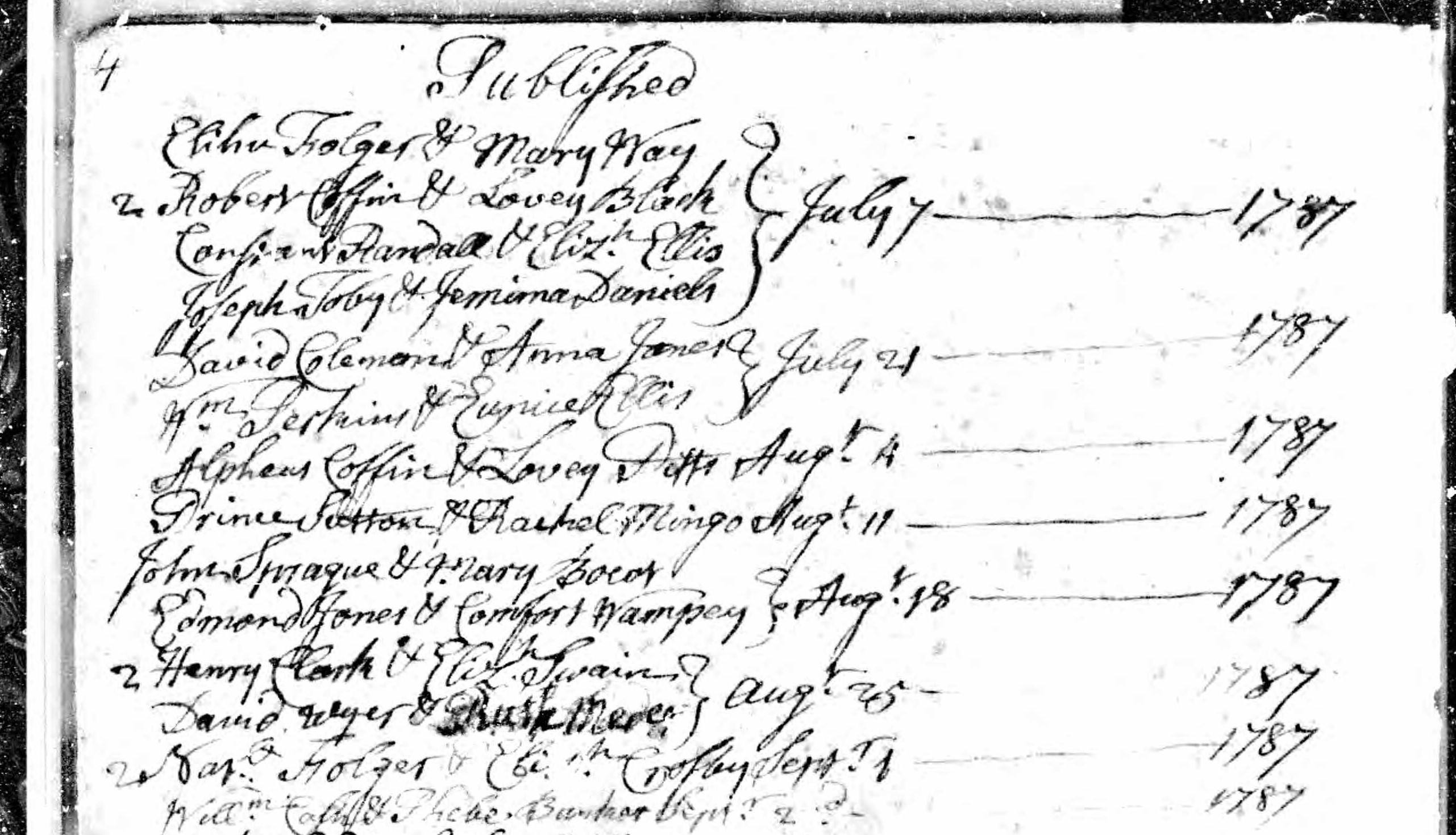 Marriage intention of William Cash and Phebe Bunker