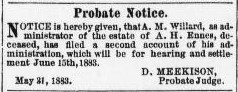 Probate notice on the estate of A. H. Ennes