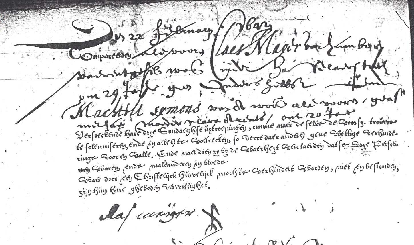 Marriage intention of Claes Maijer and Machtelt Symons