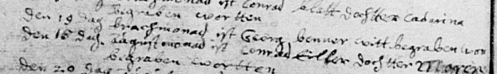 Burial record for the widow of Georg Benner