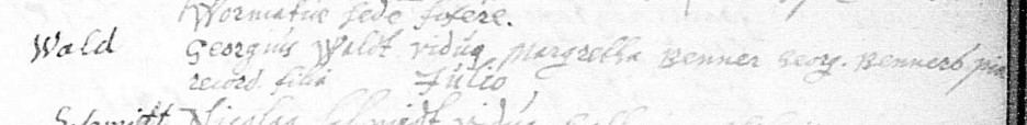 Marriage record for Georg Wald and Margretha Benner