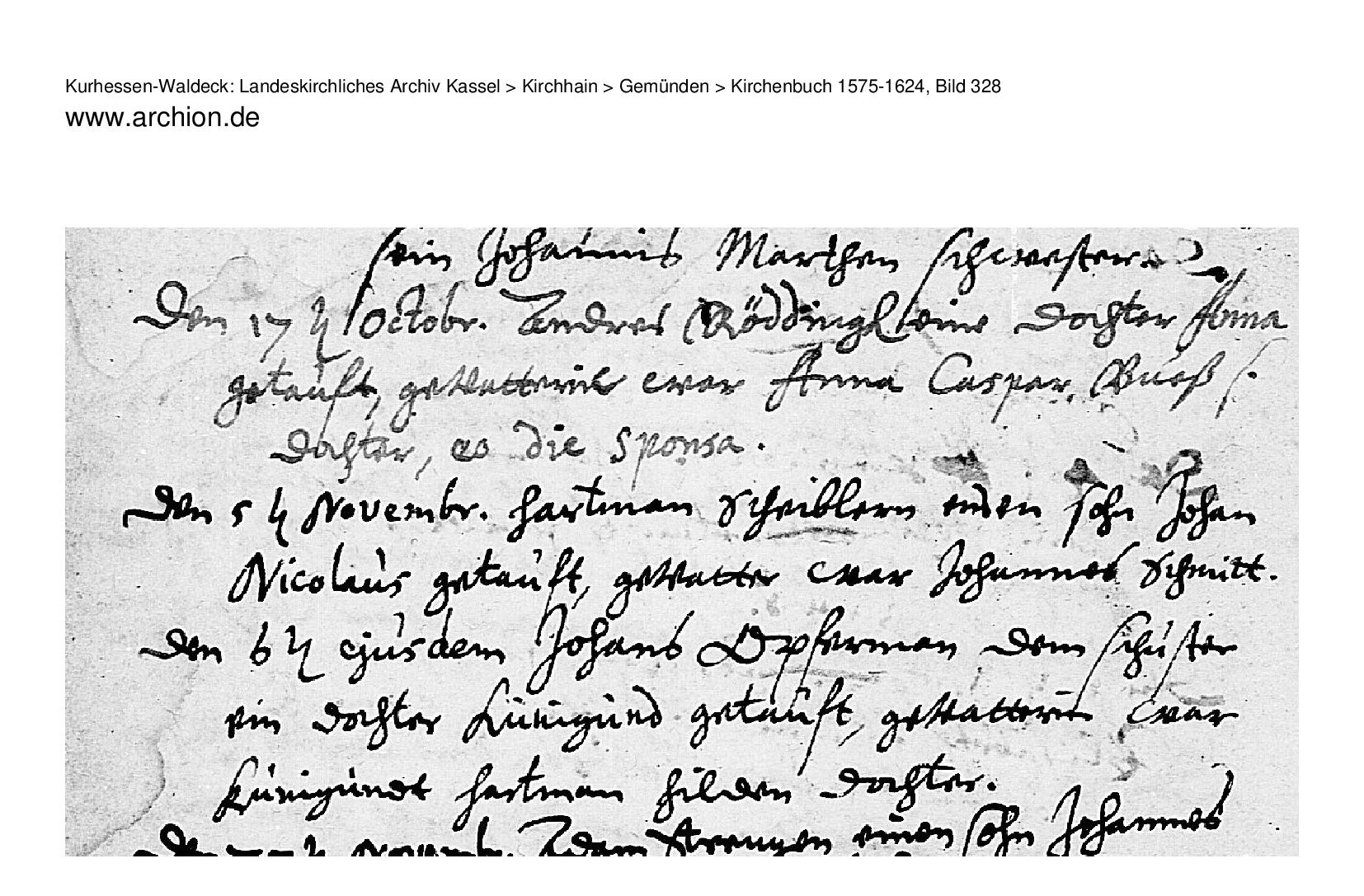 Baptismal record of Johan Nicolaus Scheibler