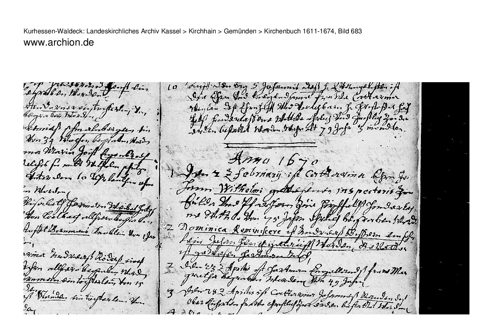 Death record of Catharina Wilhelmi