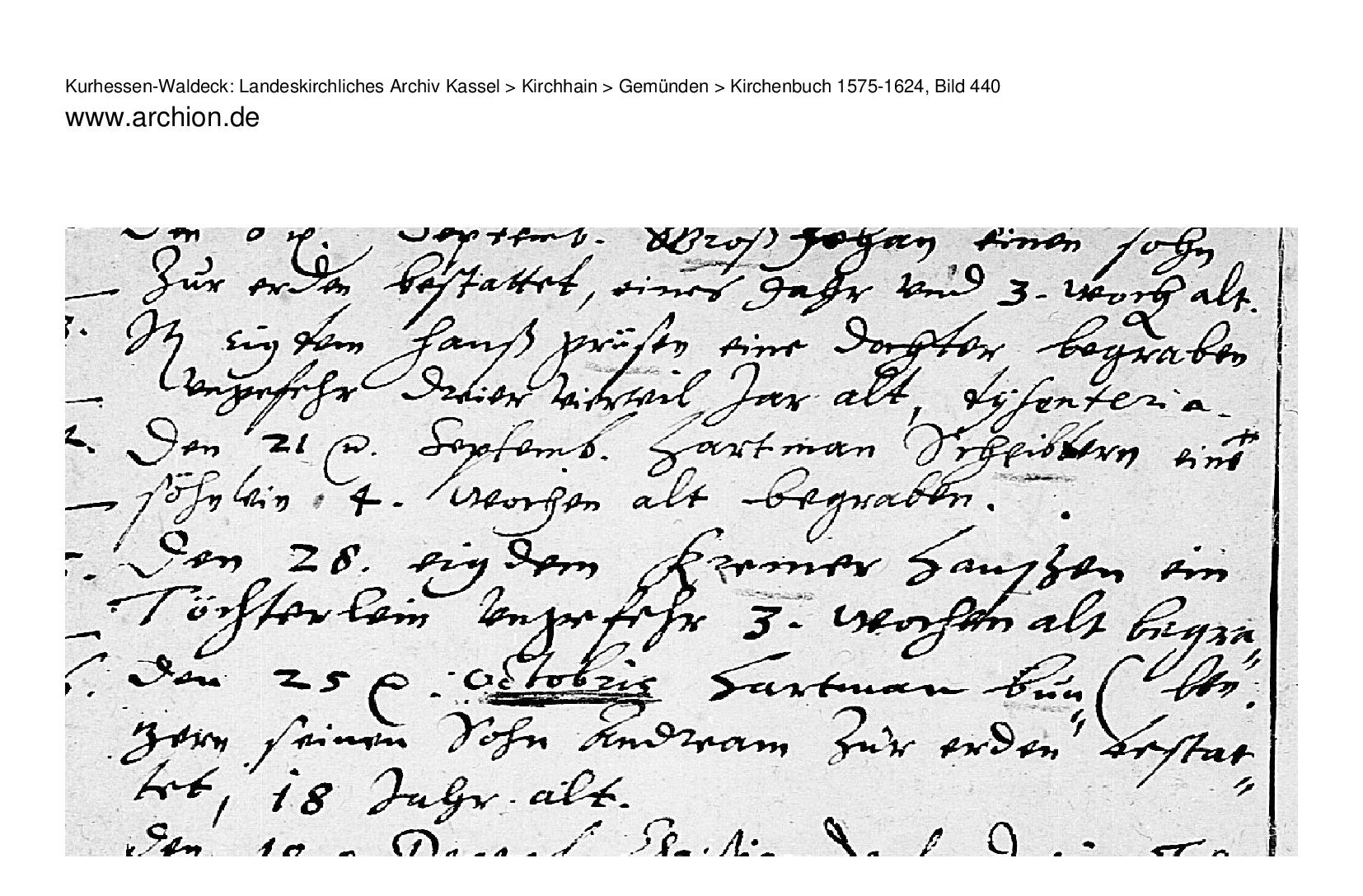Death record of a son of Hartmann Scheibler