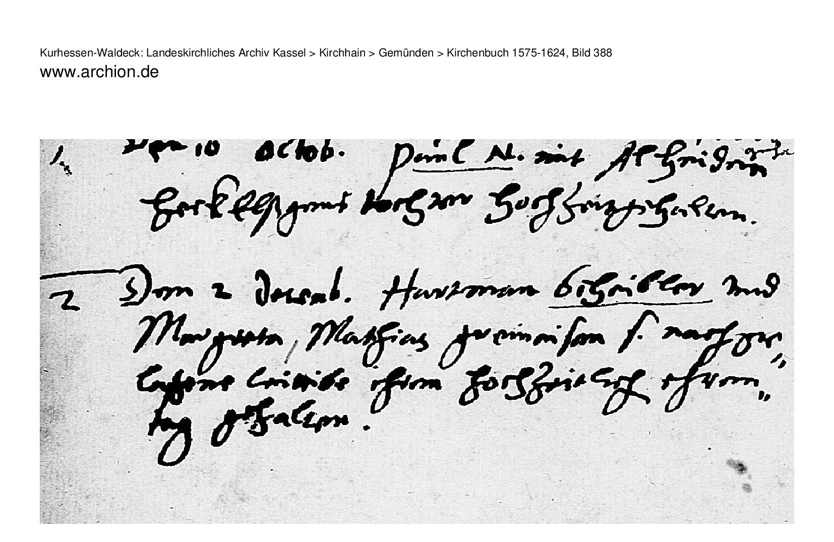 Marriage record of Hartmann Scheibler and Margaretha Greineisen