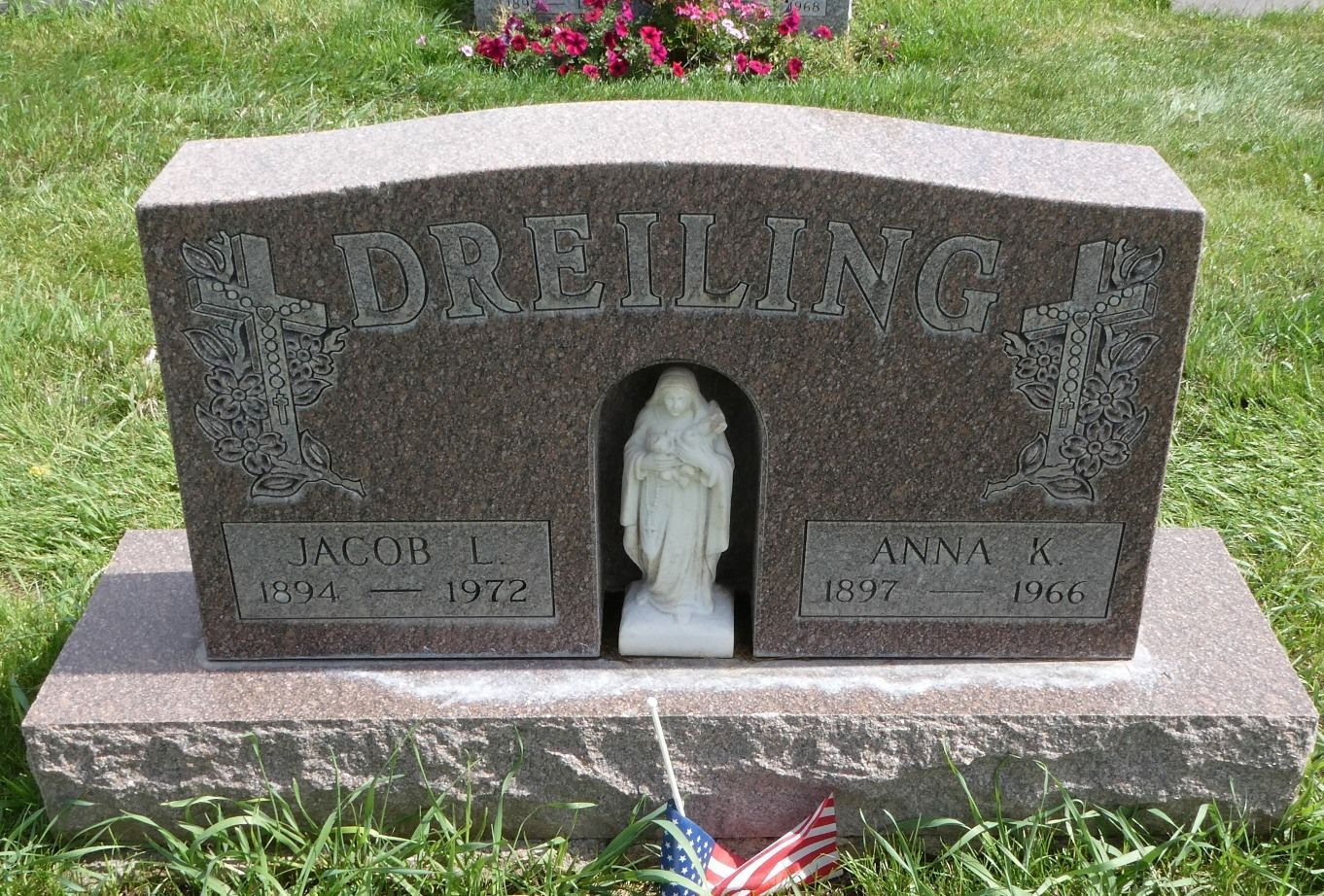 Gravestone of Jacob L. and Anna K. Dreiling